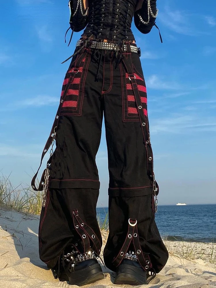 work pants Gothic Wide Leg Pants Punk Style Oversized High Waist Y2k Aesthetic Cargo Pants Harajuku Streetwear Basic Women Trousers nike sweatpants