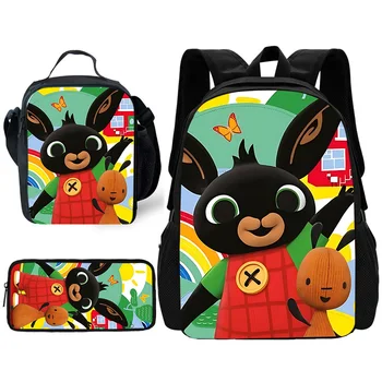 Child School Funny B-Bing bunnys Backpack with Lunch Bags ,Pencil Bags ,School Bags for Boys Girls Best Gift