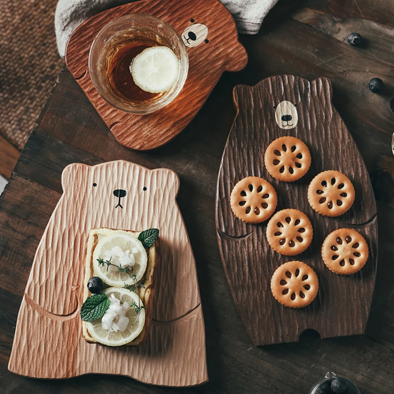 

Solid wood bread pastry flat tray tea fruit plate plate cups
