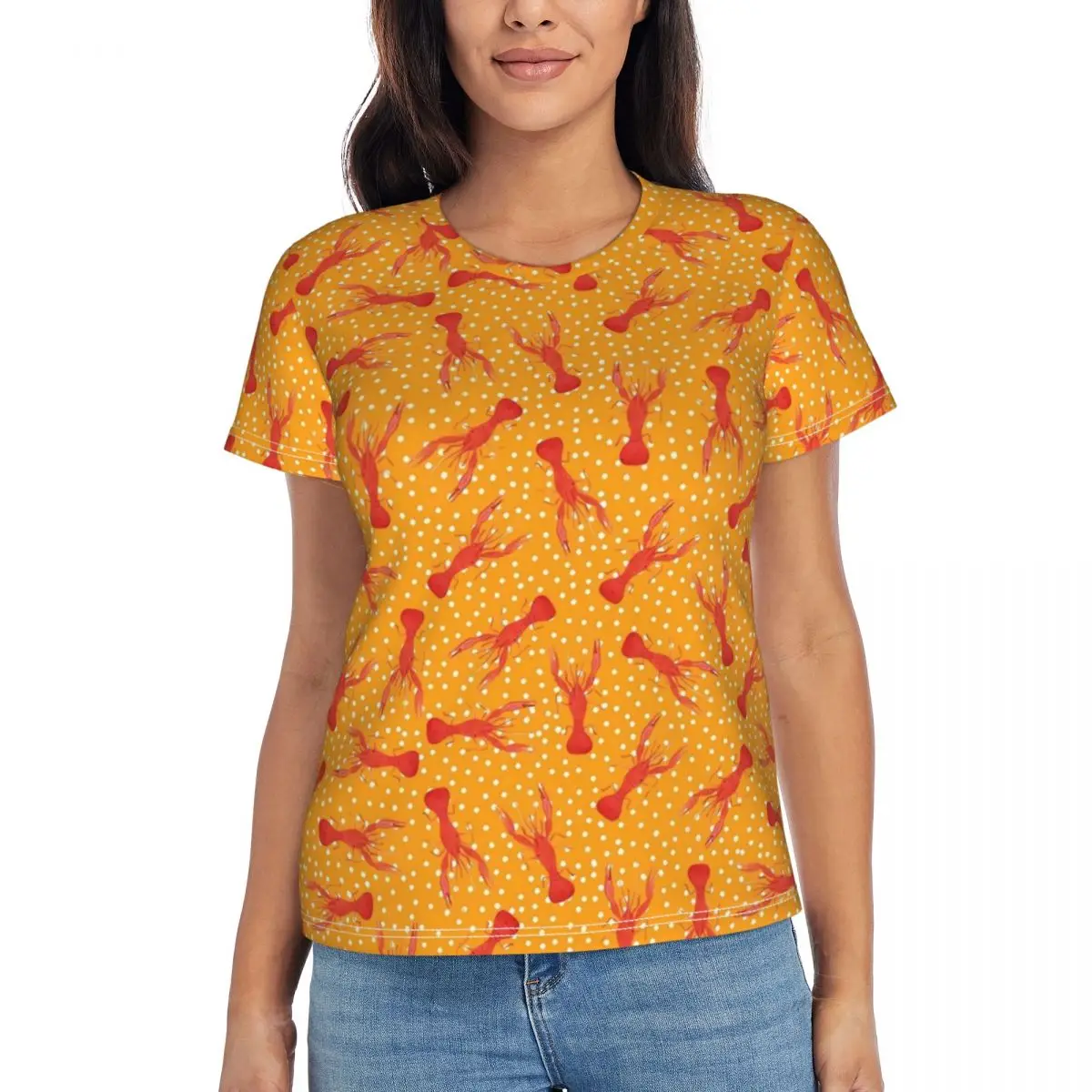 

Футболки Red Lobsters в белый горошек, классическая футболка оверсайз с круглым вырезом и коротким рукавом, женская летняя графическая одежда