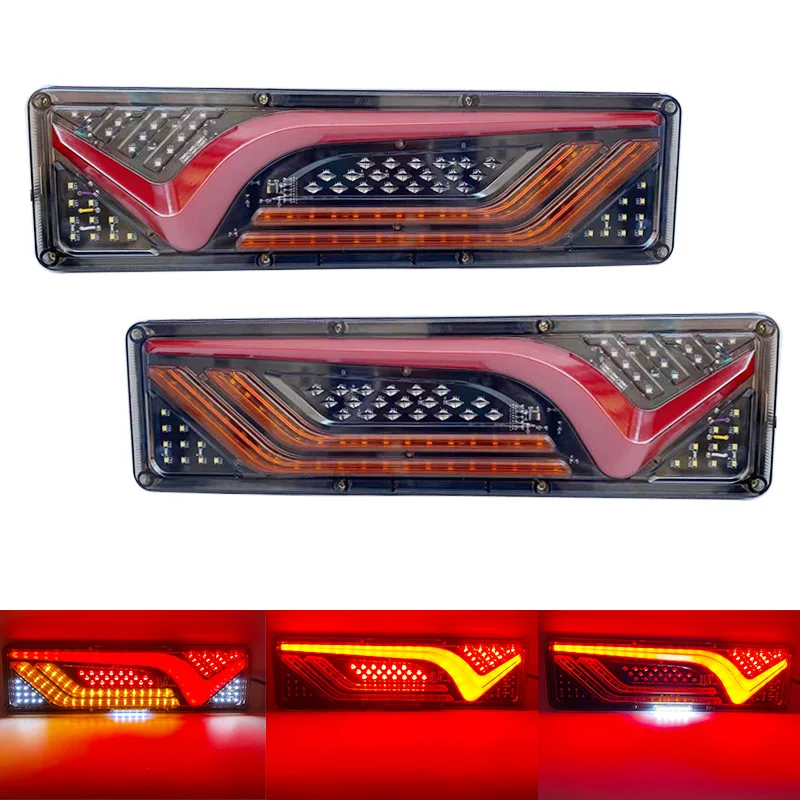 

2PCS 12/24V Dynamic LED Truck Tail Light Turn Signal Rear Brake Lights Reverse Signal Lamp Trailer Lorry Bus Caravan Camper