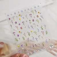 1pc Flower Nail Stickers Summer Floral Leaf Plant 5D Embossed Nail Slider Decals Self-Adhesive Nail Art Supplies Manicure Decor 6