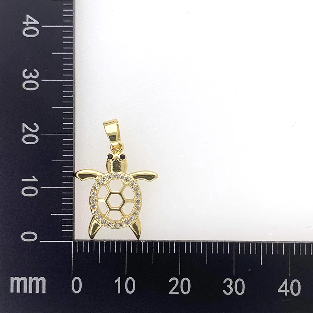 Cute Summer Sea Turtle Pendant Necklace CZ Zircon Gold Plated Animal Tortoise Accessories Hip Hop Party Gift Jewelry Making 4