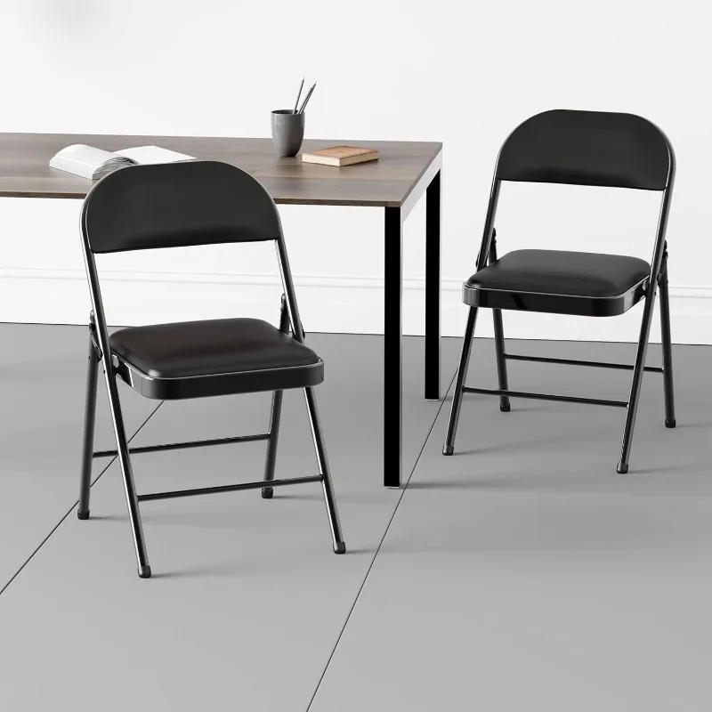 Folding Chairs with Padded Seats, Black Metal Folding Chairs Set, Portable Foldable Chair Comfortable Chair