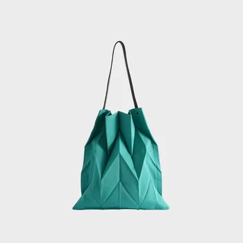 2024 New Trendy Geometry Canvas Rhomb Pleated Bag, Versatile Folding Large Capacity Lightweight Handheld One Shoulder Tote Bag 1
