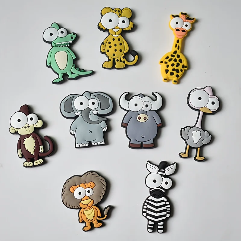 9 Stück großäugige Tier-Magnetaufkleber aus weichem Gummi für den Zoo, Kühlschrankmagnete, Memodekoration und Geschenke für Weihnachten