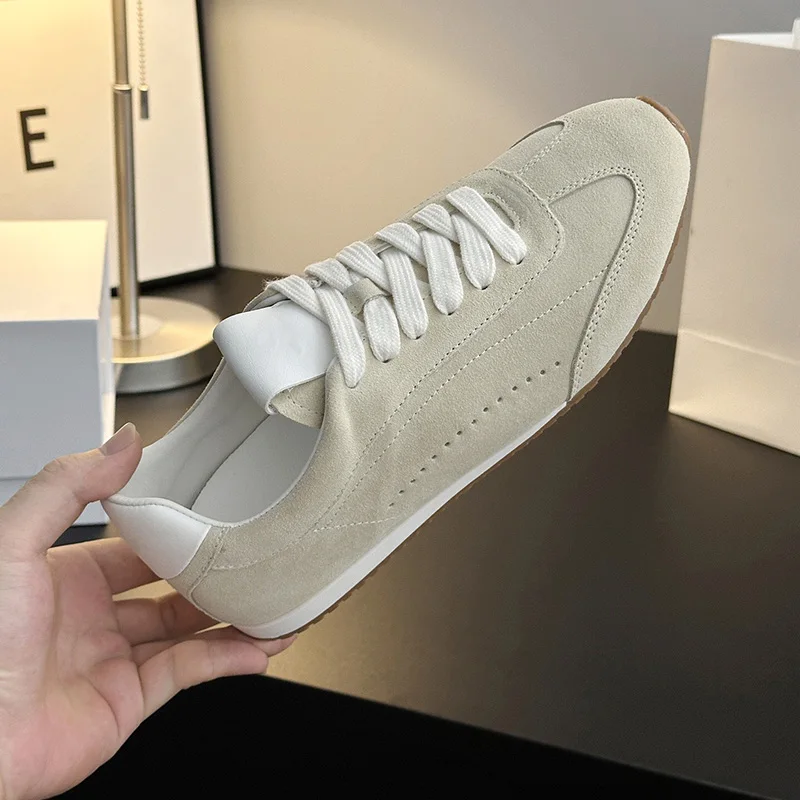 Neutrale Freizeitschuhe aus Leder und Samt, luxuriöse Damen-Trainingsschuhe, klassisch und vielseitig_voghion.com