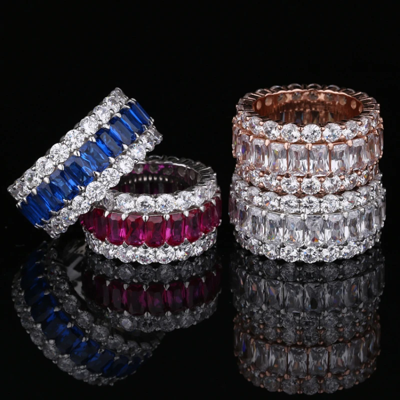 

TKJ 925 Sterling Silver Baguette Colourful Sapphire Zircon Ring Men Women Couple Jewellery Valentine's Day Birthday Gift