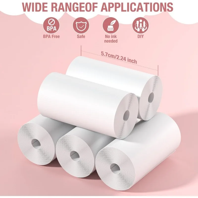 Kids Instant Camera Refill Print Thermal Paper-Photo Print Thermal Paper For Most Kids Camera Instant Print,2.24 x1 Inch,White