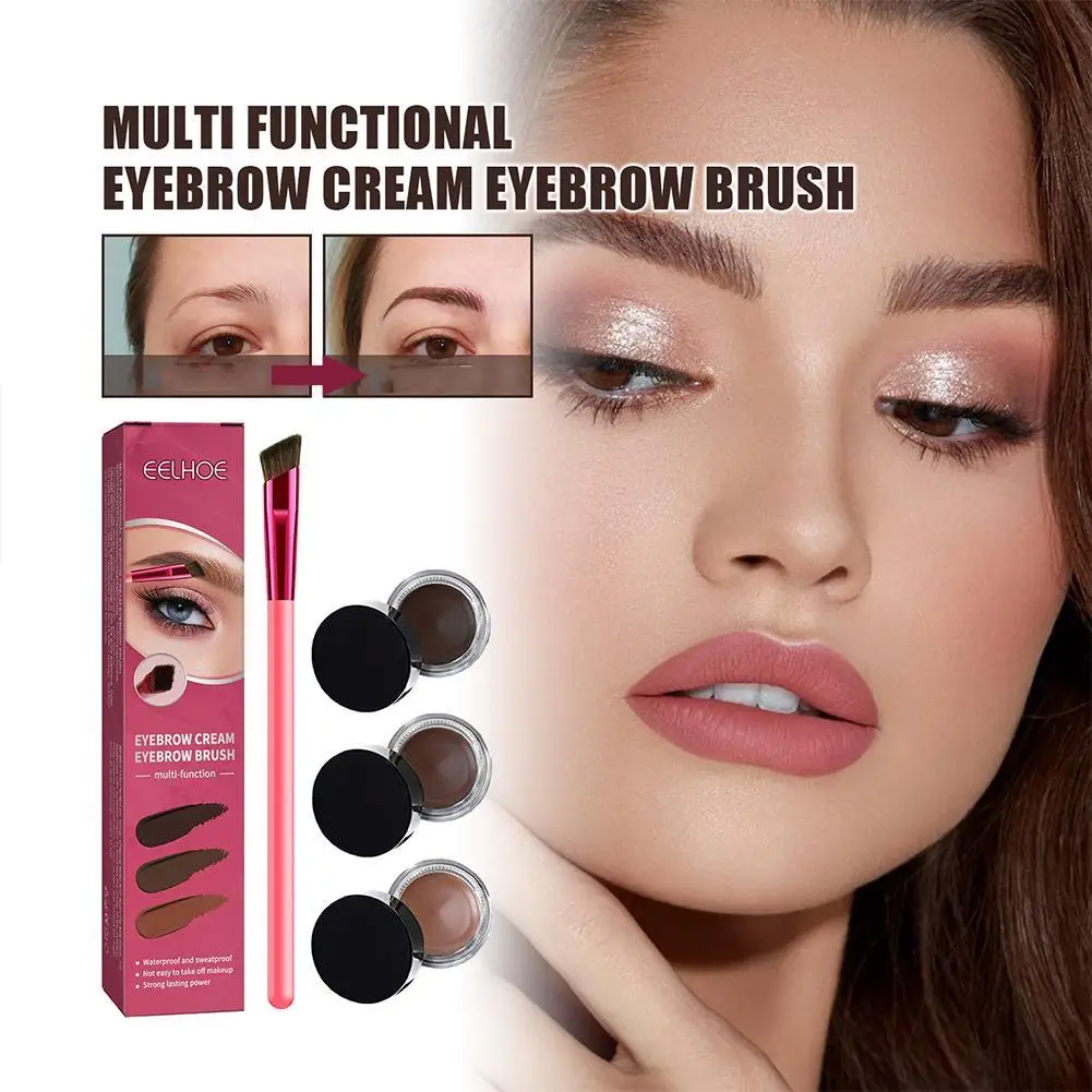 

Waterproof Eyebrow Pomade And Brush Kit 4D Multifunction Eyebrow Brush Realistic Eyebrow Brush Square Eyebrow Makeup Brush