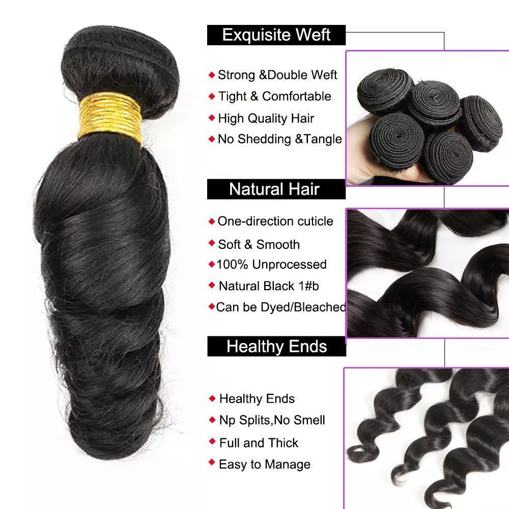 Brazilian Loose Wave 28 30 30 inches Human Hair Bundles Hair Weave Bundles Remy Extensions 1 3 4 10A Virgin Tissage