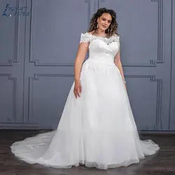 LAYOUT NICEB Elegant Plus Size Boat Neck Wedding Dresses Simple Off Shoulder Lace Bridal Gowns Tulle Applique Vestidos De Noiva