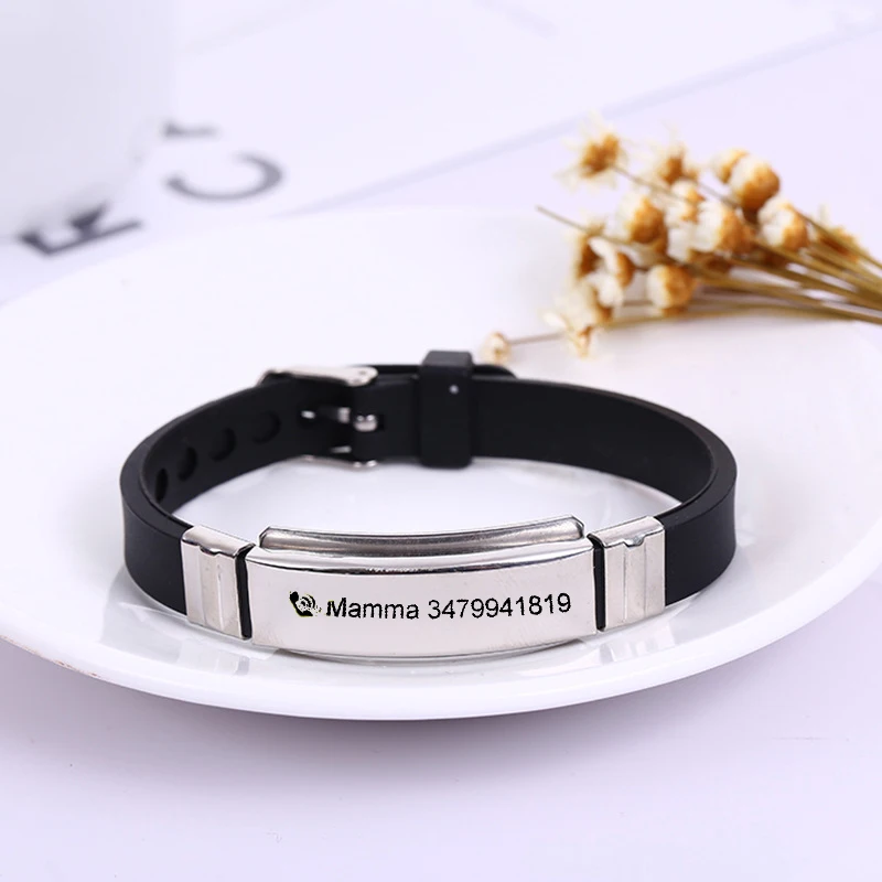 

Personalize Kids Baby ID Bracelets for Boys Girls Anti Allergy Stainless Steel Silicone Personalize Emergency Info.