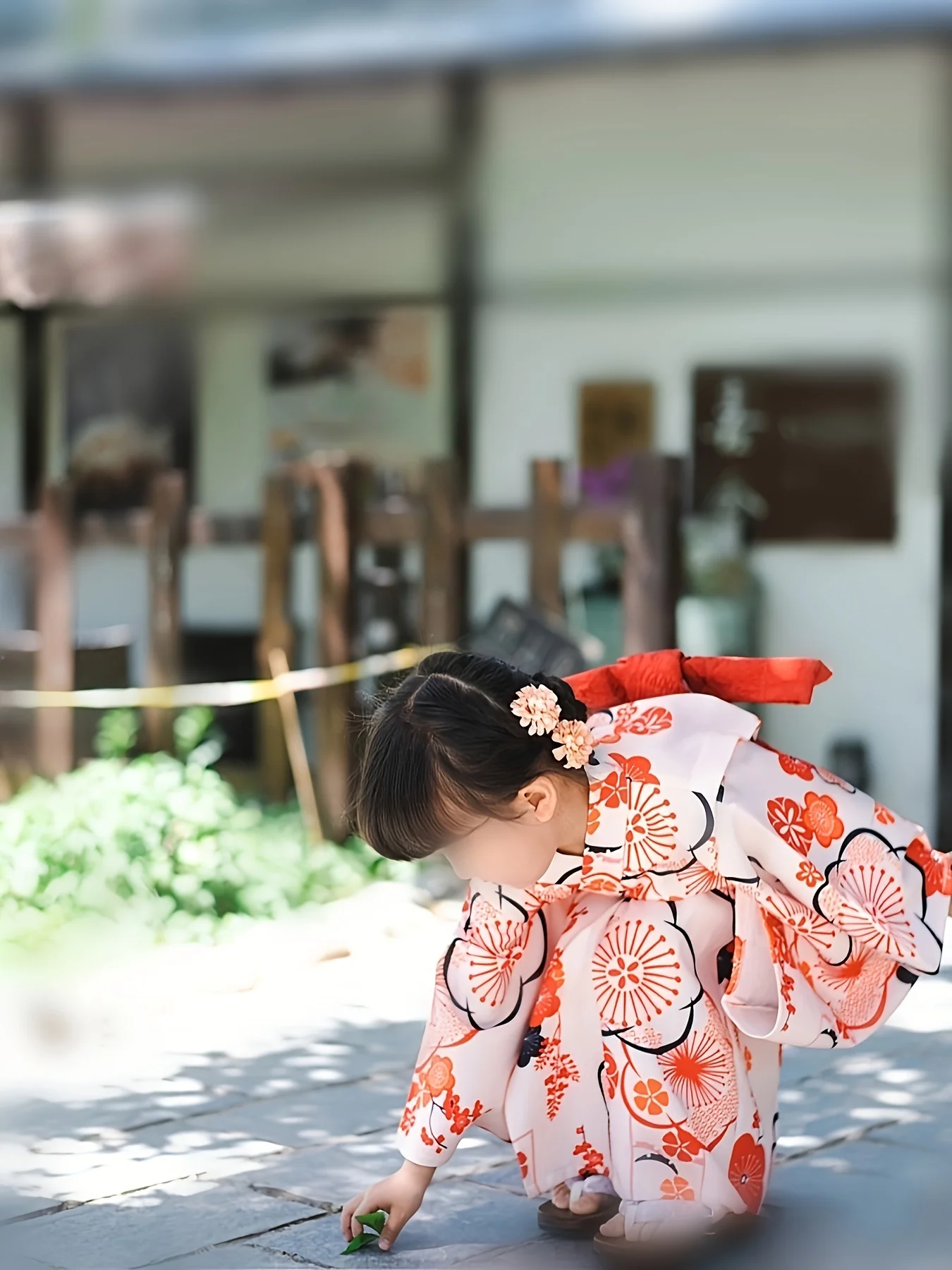 2pcs Children'S Baby White Kimono Orange Flowers Pattern Dress For Girls Shichi-Go-San Clothing Kimono
