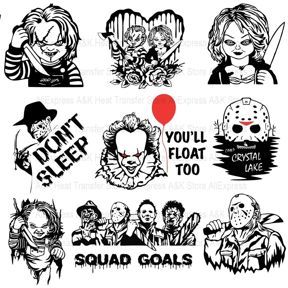 Black Horror Killer Heat Transfer On Clothes Stickers America Movie Iron On Patche For Hoody Fai Da Te Press Accessory Appliques