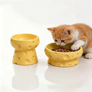 Ciotola in ceramica per animali domestici - Ciotola per cibo per gatti in ceramica a gambe alte in stile nordico - Vassoio per snack - Progettata specificamente per gattini e cuccioli