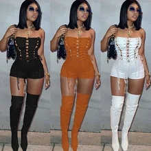 

Cut Out Bandage Solid Romper Playsuit Sexy Off the Shoulder Lace Up Shorts Skinny Club Party Jumpsuit Women One Piece Overalls