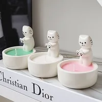 Ins Cartoon Cat Fire Ceramic Candlestick Crafts Household Decoration Atmosphere Holiday Gift High Temperature Resistance 4