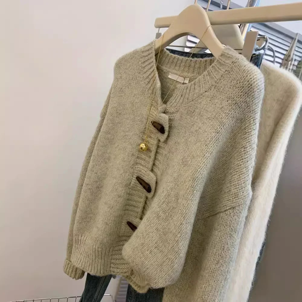 2024 Korean Vintage Fashion New button knitted cardigan women's autumn and winter slim soft Cardigans sweater women clothes 5
