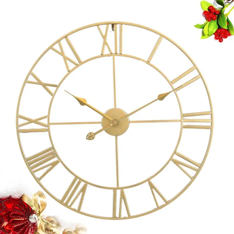 Iron Silent Wall Clock Simple Wall Clock Decor Home Decorative Wall Clock Living Room Wall Clock (Golden Embryo Golden Stitches)