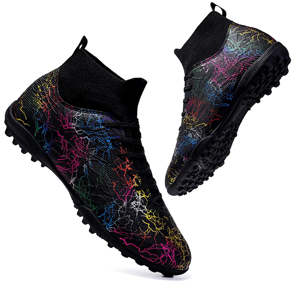 Football Shoes Professional High Top Soccer Shoes for Men Tf Broken Nails Short Nails Artificial Grass Training Breathable Anti Slip