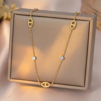 Women's Minimalist White Stone Titanium Steel Collar Necklace 2