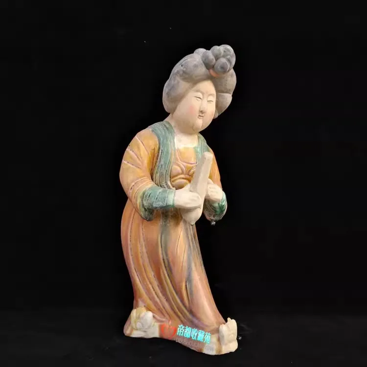 

Antique Chinease Tang Dynasty Three colours porcelain beautiful lady who plays an instrument statue /sculpture,#02,Handicrafts