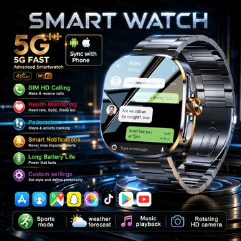 Smartwatch con schermo più grande da 2,40 pollici e rete 4G/5G con 190 [funzioni/temi/applicazioni] °   Smartwatch con Fotocamera Rotante, GPS, WIFI, App Scaricabile, Android 10.0