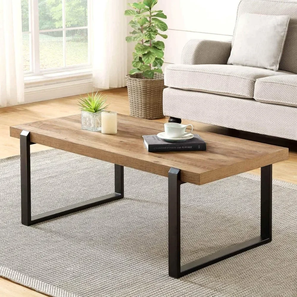 

Rustic Coffee Table,Wood and Metal Industrial Cocktail Table for Living Room, 47 Inch Oak