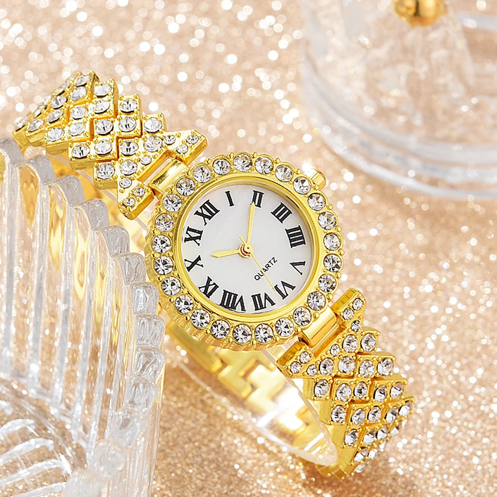 Mode Luxe Vrouwen Gouden Horloge Armband Ketting 6 Stuks Set Dames Quartz Polshorloge Valentijnsdag Moeder Dag Cadeau