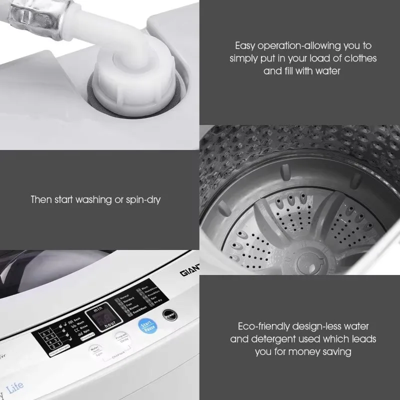 Giantex Full-Automatic Washing Machine Portable 1.34 Cu.ft Laundry Washer Spin with Drain Pump, with LED Display 12 Lbs Capacity 6