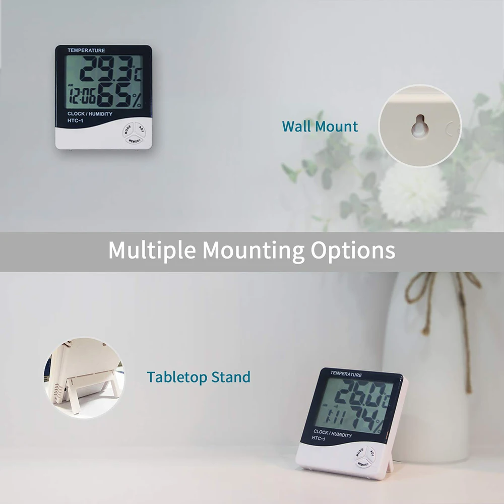 Sensor de temperatura Digital electrónico LCD, medidor de humedad,  retroiluminación, termómetro, higrómetro, estación meteorológica interior,  reloj - AliExpress