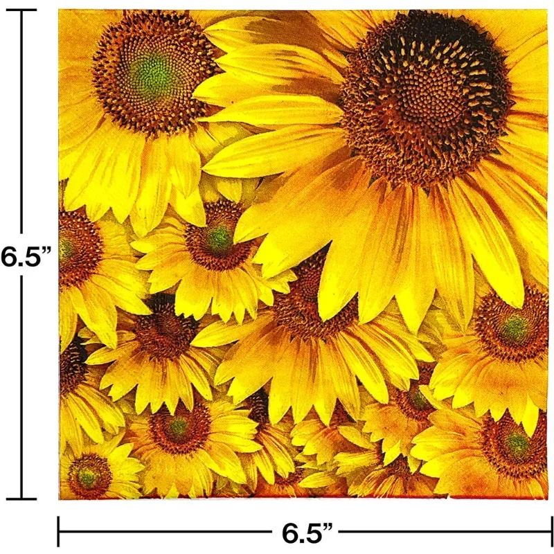 Printed Tissues In Stock Summer Sunflower Printed Tissues Party Eco-Friendly Fragrance Free Disposable Napkins 20 Sheets
