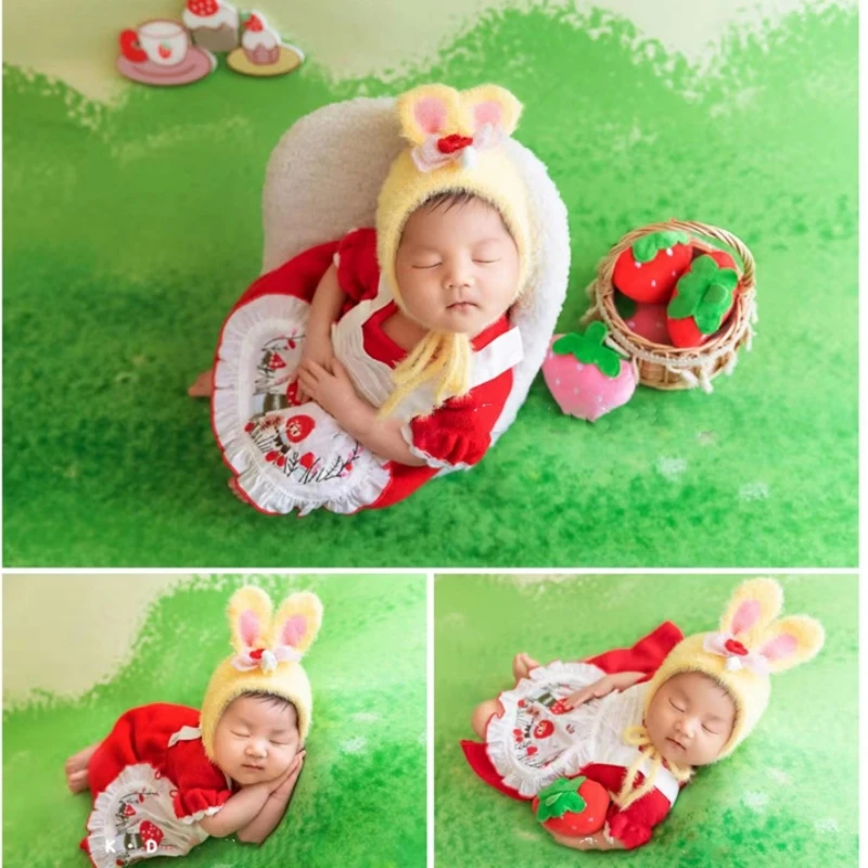 Newborn Baby Girl Photography Props Alice Outfits Dress Poker Posing Sofa Side Table Decorations Blanket Studio Shoot Photo Prop