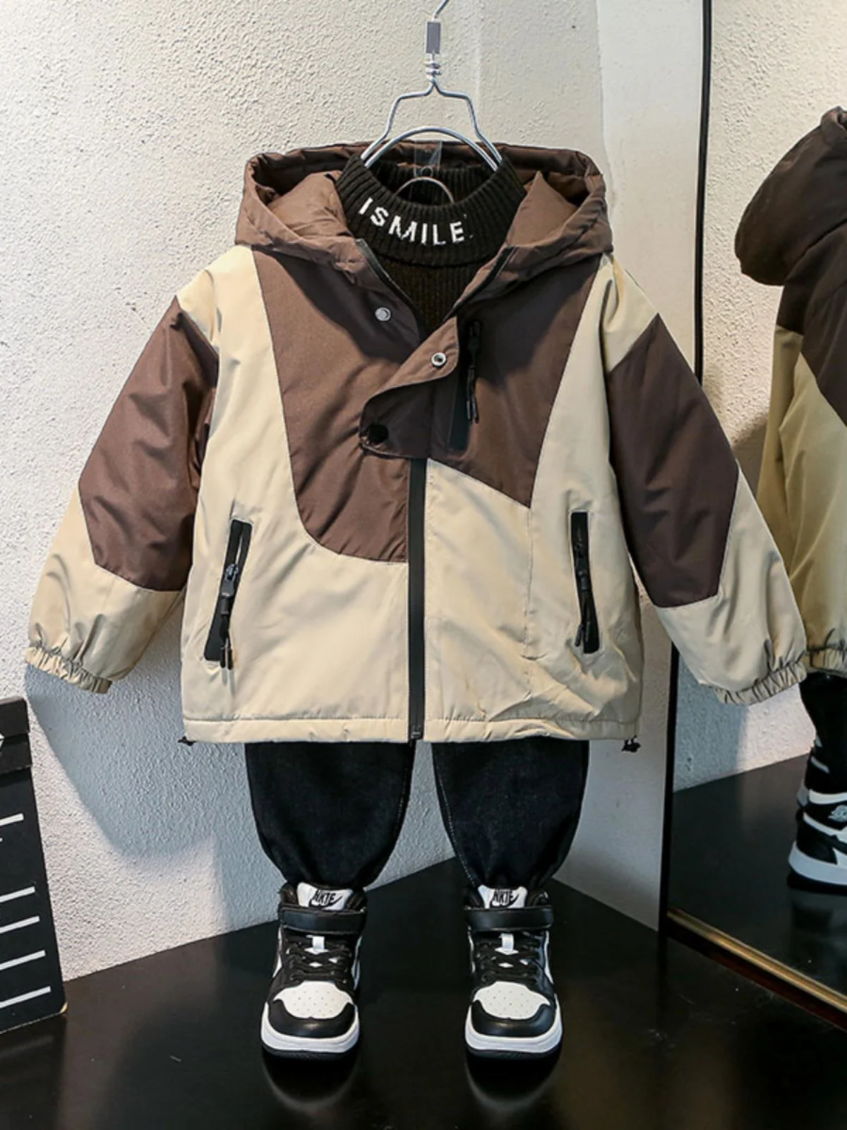 Autumn Winter Children Jacket For Boys Hooded Plus Velvet Thicken Warm Teenage Boy Outerwear Coat Childrens Autumn Top E32