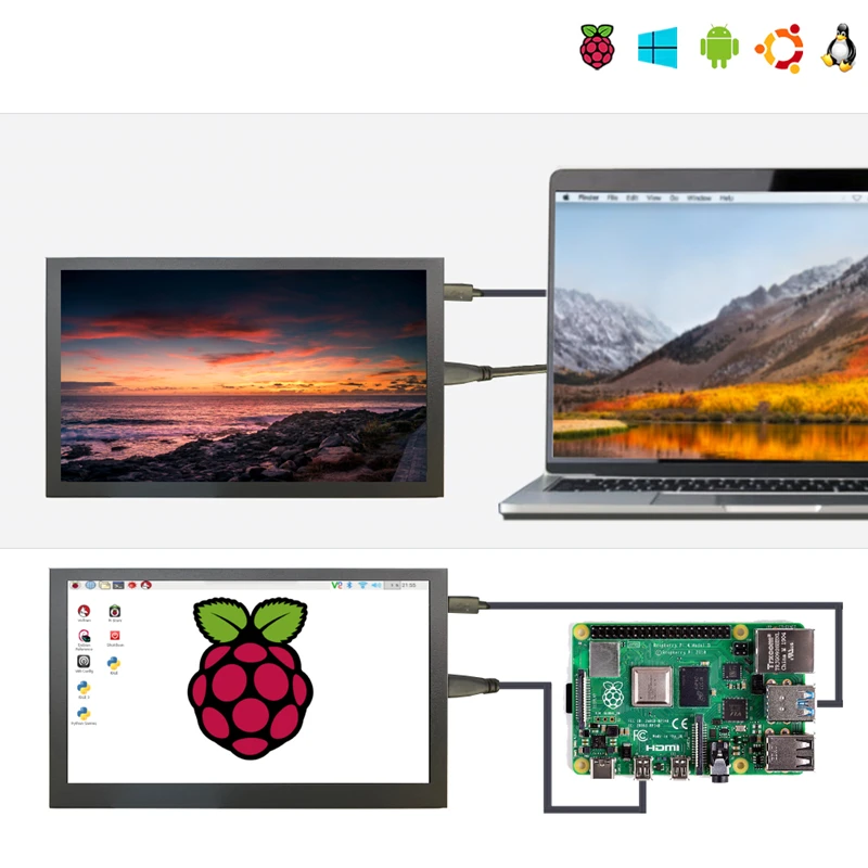 7 inch IPS LCD Display HDMI-compatible Capacitive Touch Screen 1024x600 Monitor Aluminum Case Raspberry Pi 7 Windows AIDA64 computer monitor