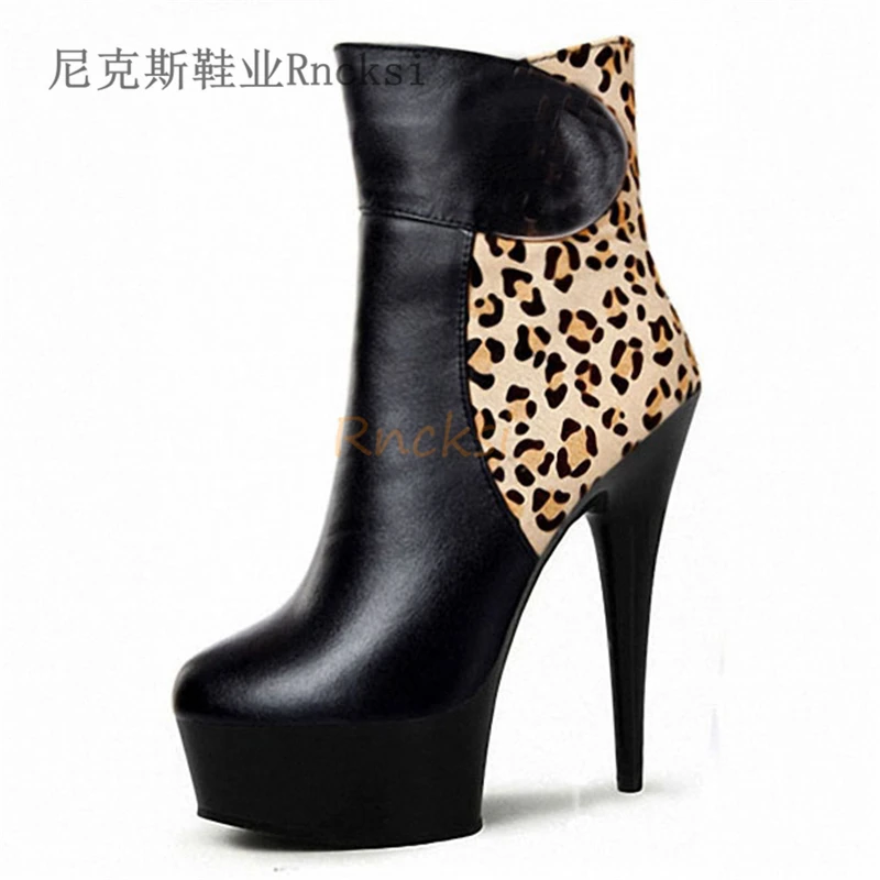 

European and American star fashion stage performance shoes 20cm ultra high heel 15CM thick heel leopard sexy platform boots