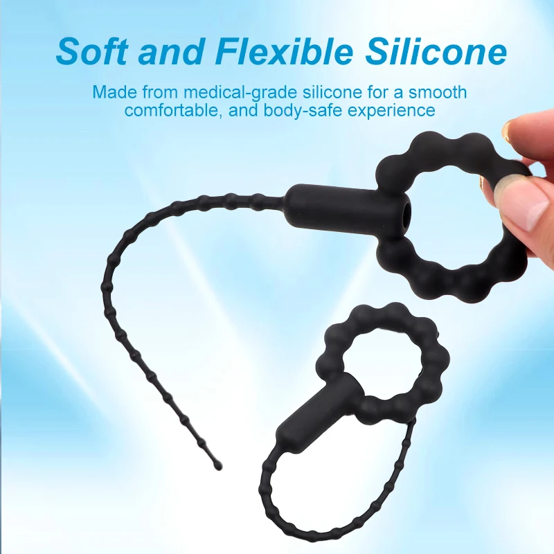 Silicone vibrating urethral sound electric prostate massager toy soft flexible beaded design