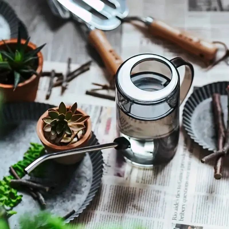 1pc Stainless Steel Long Spout Watering Can with Transparent Scale for Precise Watering of Flowers Potted Plants Greenery