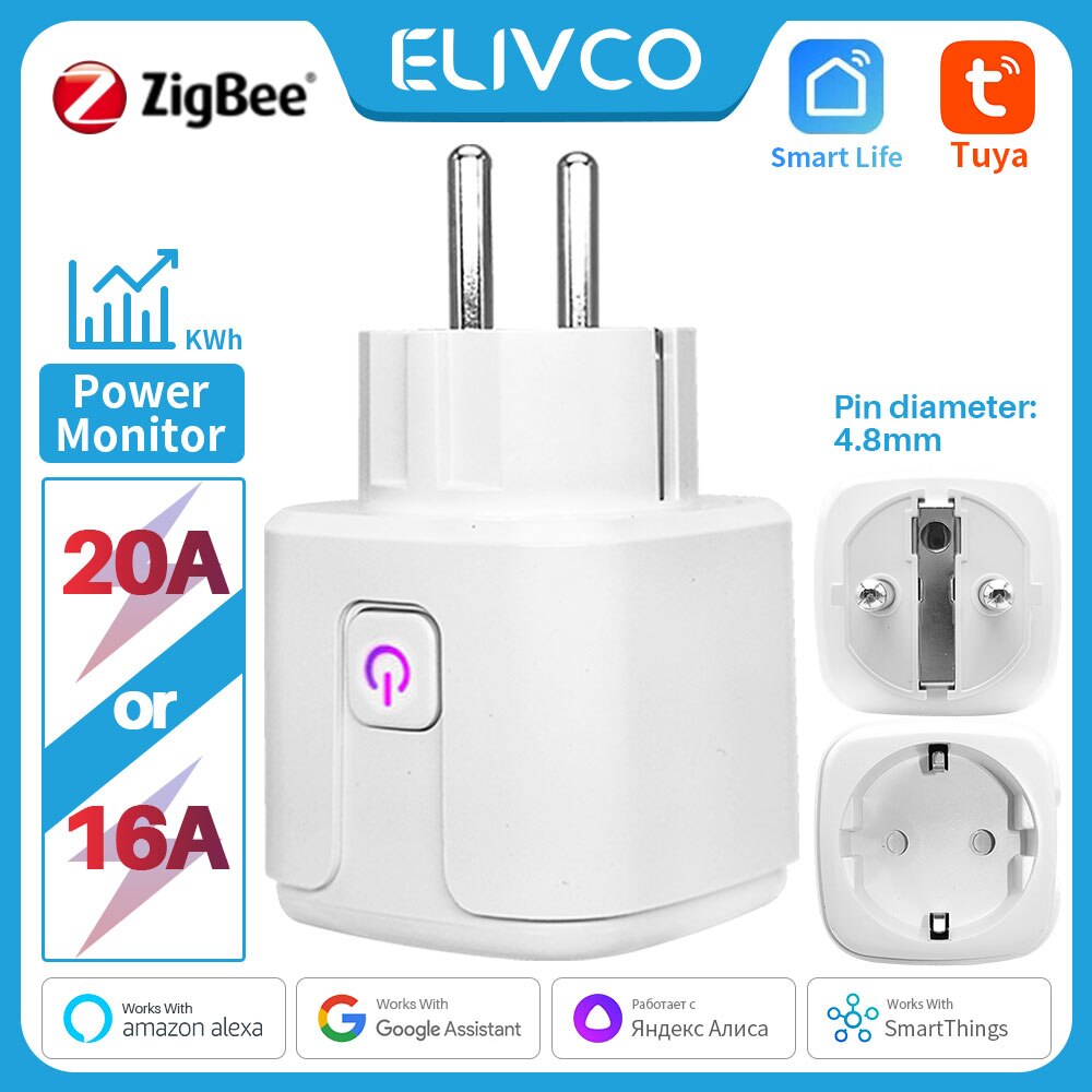  Tuya Smart Plug Zigbee EU 16A/20A Smart Socket With Power Monitor Timing Voice Control Works Whit Alexa Google Home Alice 