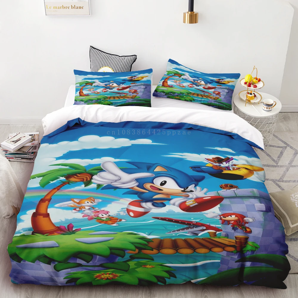 thumbnail image 1 of Funda de edredón y funda de almohada con dibujos animados de Sonic Digimon, juego de cama doble, doble, matrimonial, Queen y King Size, funda de edredón para decoración del hogar, 1 of 4