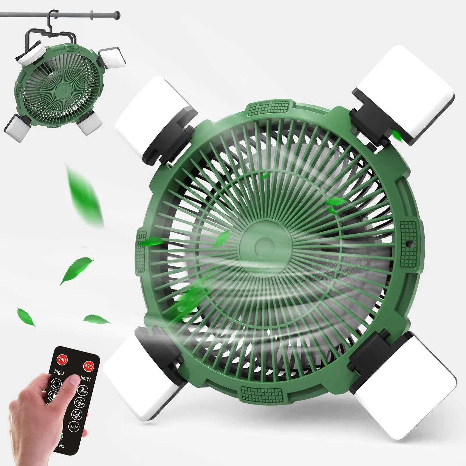 

Camping Fan with LED Lantern 4 Modes Adjustable Wind Speeds Rechargeable Ceiling Fan with Lamp for Home Study Office Dining Room
