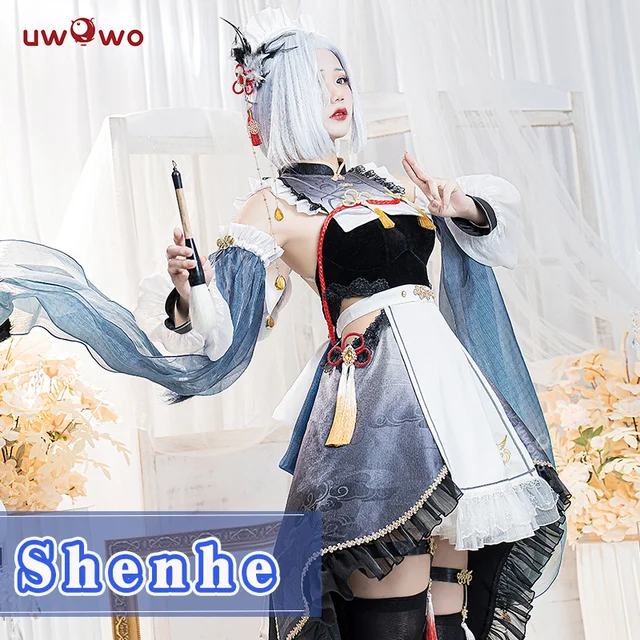 In Stock UWOWO Shenhe Cosplay Game Genshin Impact Cosplay Shenhe Maid Costume Maid Dress Halloween Costume