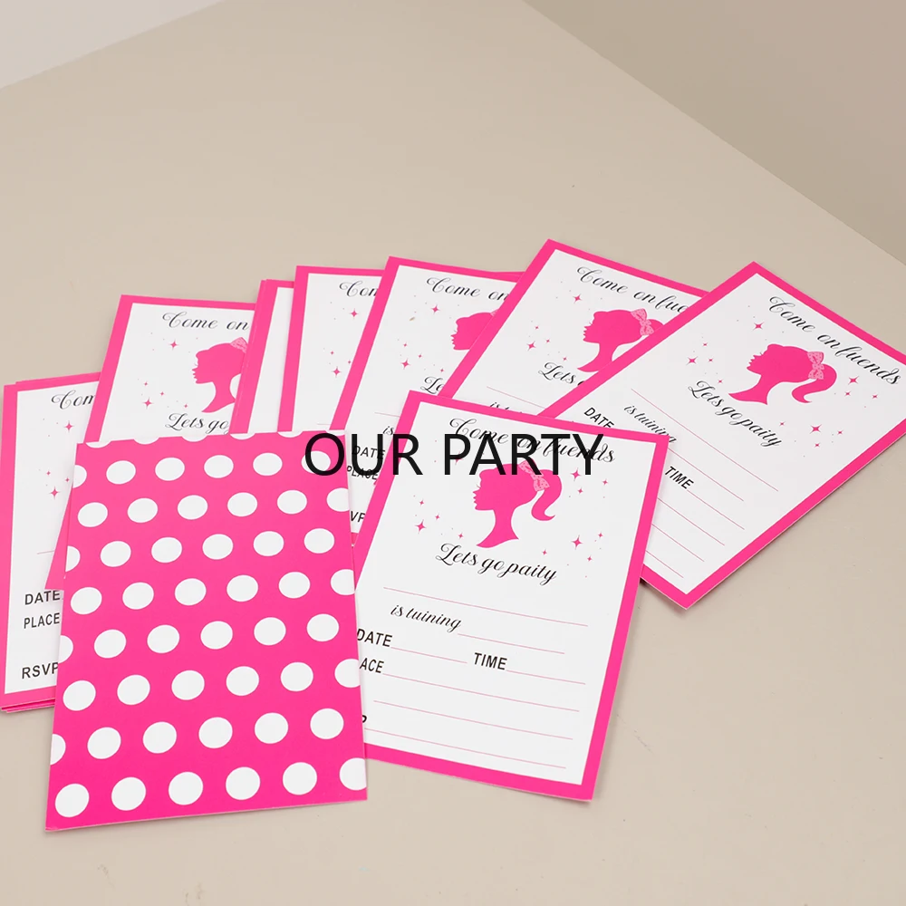 20Pcs Let's Go Party Theme Invitation Cards Dot Princess Girl Greeting Card for Birthday Baby Shower Wedding Party Decoration