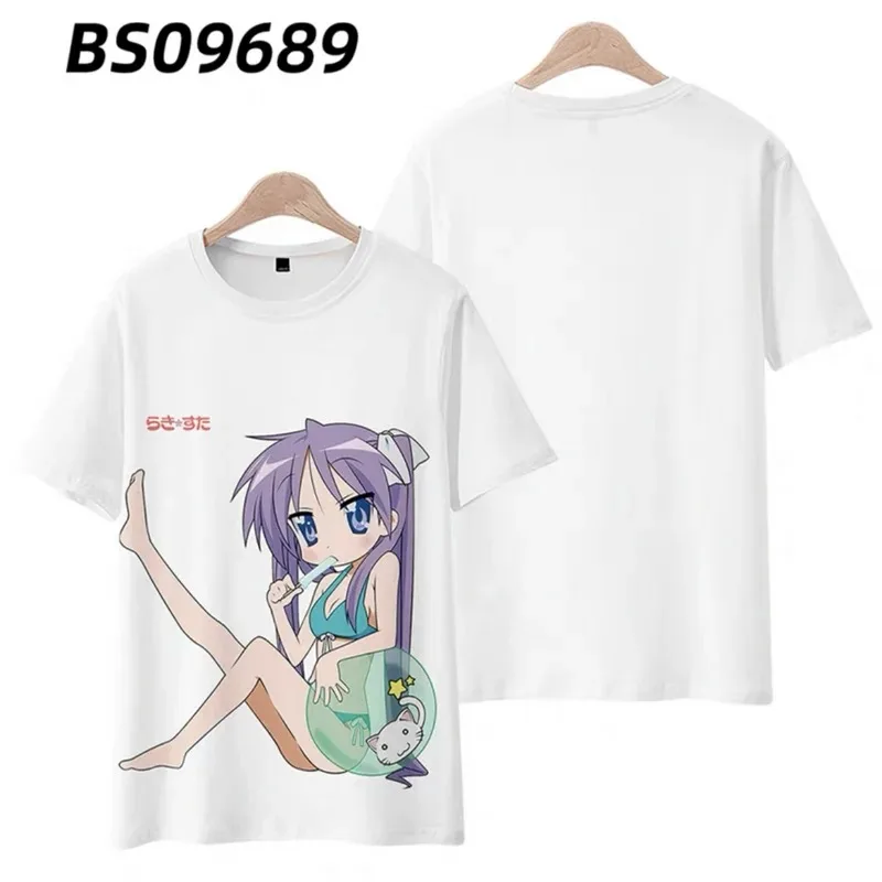 Lucky star hiiragi kagami 3d printing t-shirt summer fashion round neck short sleeve popular anime japanese streetwear 2024