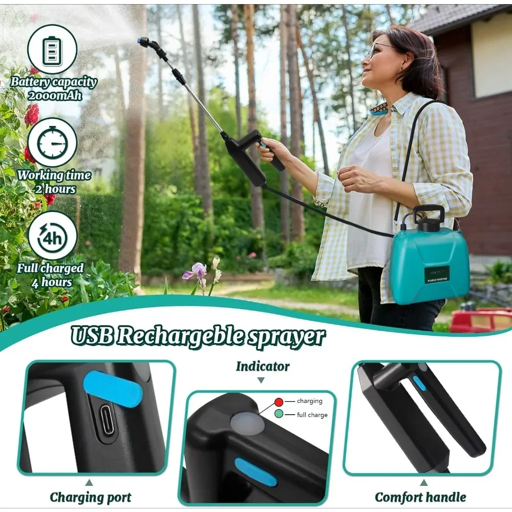 Portable Battery-Powered Garden Sprayer with 3 Nozzles, 1.35 Gallon Capacity 5
