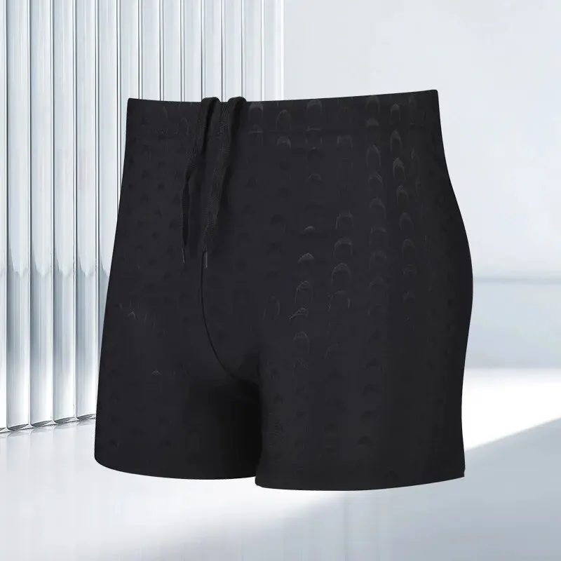 Swim Trunks Adult Men Pure Black Large Size Professional Waterproof Quick-drying Bionic Fabric Sharkskin Swimming Trunks