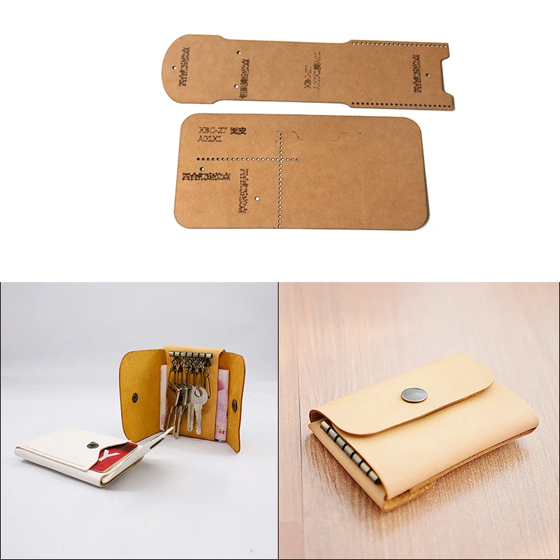 1Set DIY Wallet Card Holder Pattern Hard Kraft Paper Handmade Key Case Leather Template Stencil Sewing Craft 4x24cm leather craft template sewing template