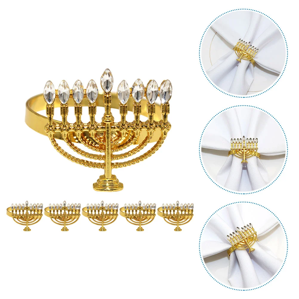 

Alloy Napkin Rings Holders Hanukkah Menorah Shaped Napkin Rings Dinning Tableware New Year Wedding Party Table Decoration