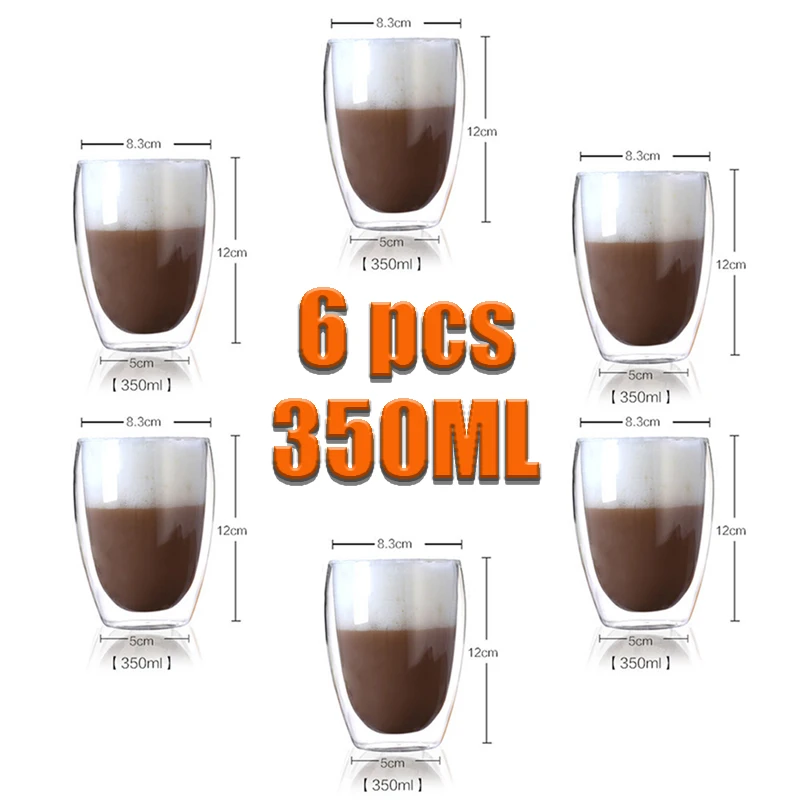 350ML Double Wall Glass Cup Transparent Handmade Heat Resistant Tea Drink Cup MINI Whisky 100 Centigrade Espresso Coffee
